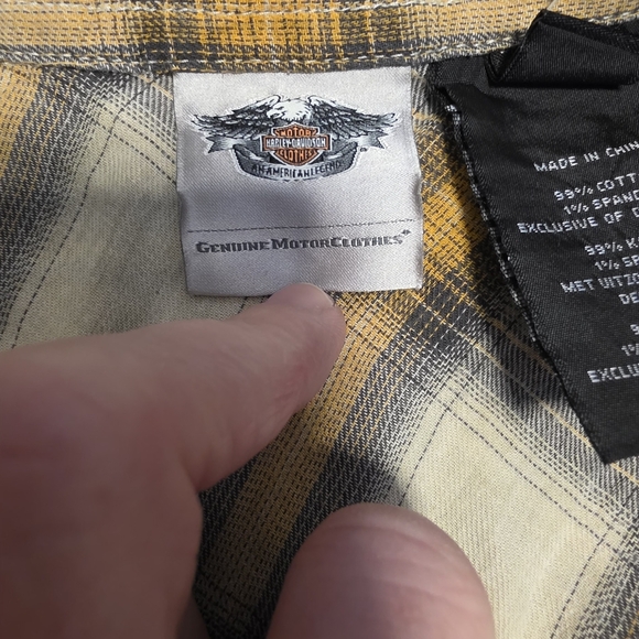 Harley-Davidson ($85) Women’s Plaid Button Up Shirt Western Moto Yellow Gray - Picture 3 of 8